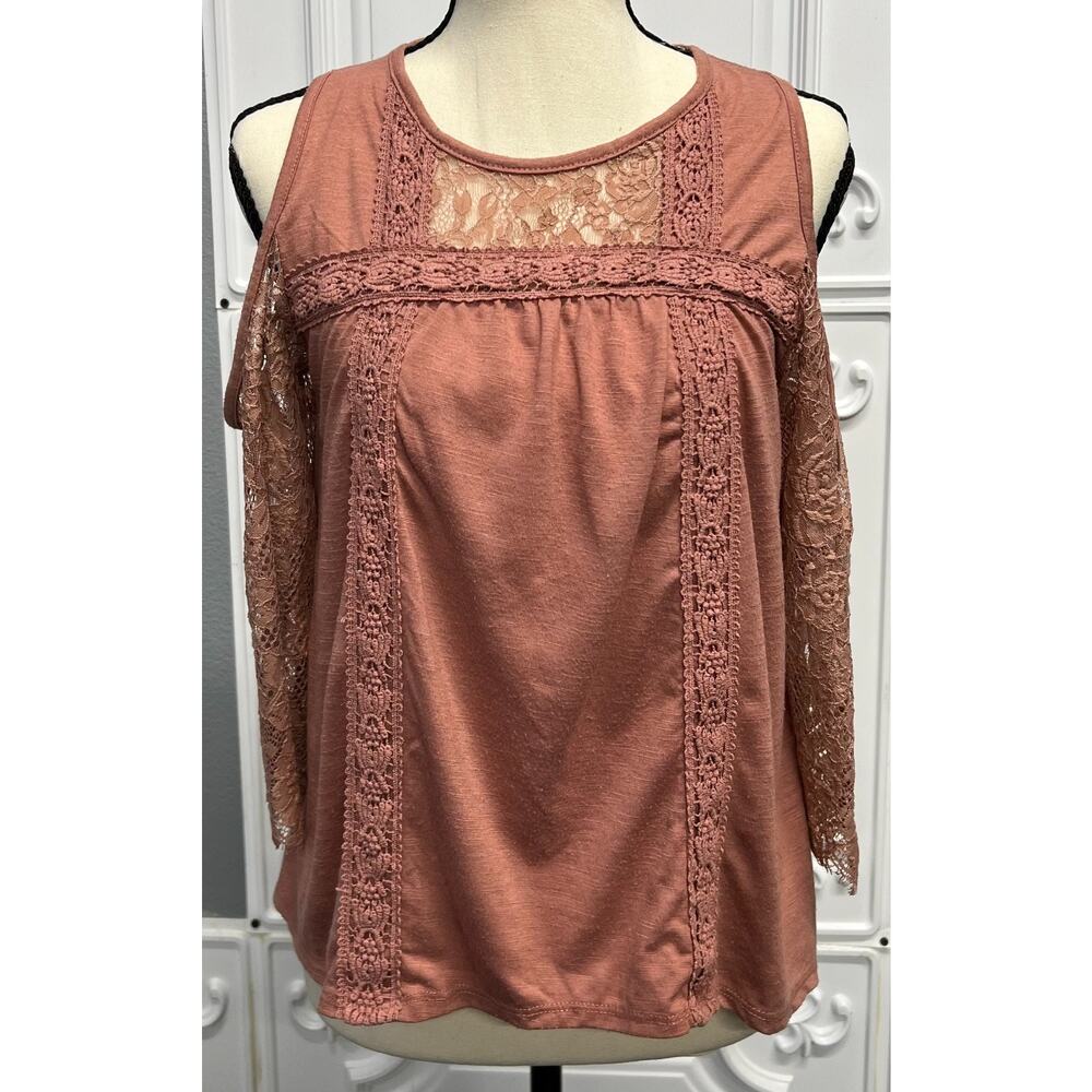 Xhilaration Dusty Rose Lace Cold-Shoulder Top- Women's XS